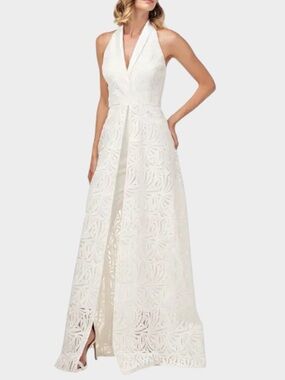 Kay Unger New York Nadia Embroidered Lace Tuxedo Jumpsuit w/ Pants Size 8